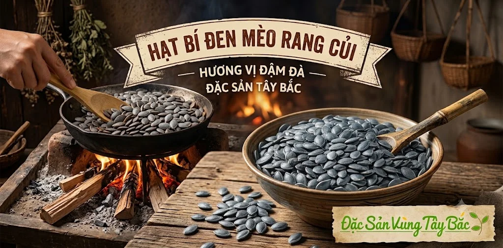 Hạt Bí Mèo Đen Rang Củi Hạt bí đen mèo rang củi – Hương vị đậm đà