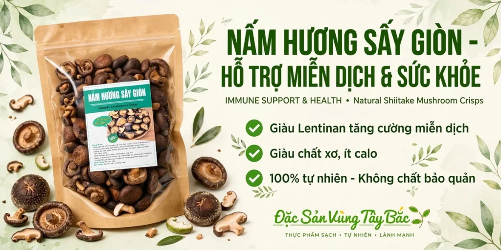Nấm hương sấy giòn giúp hỗ trợ miễn dịch & sức khỏe