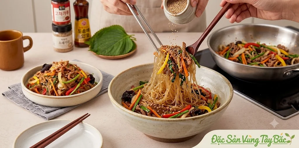 Nấu mì trộn kiểu Hàn bằng miến khoai lang