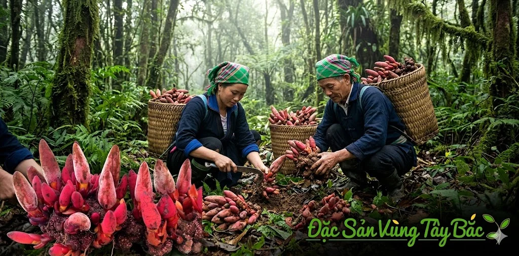 Người dân thu hoạch nấm ngọc cẩu