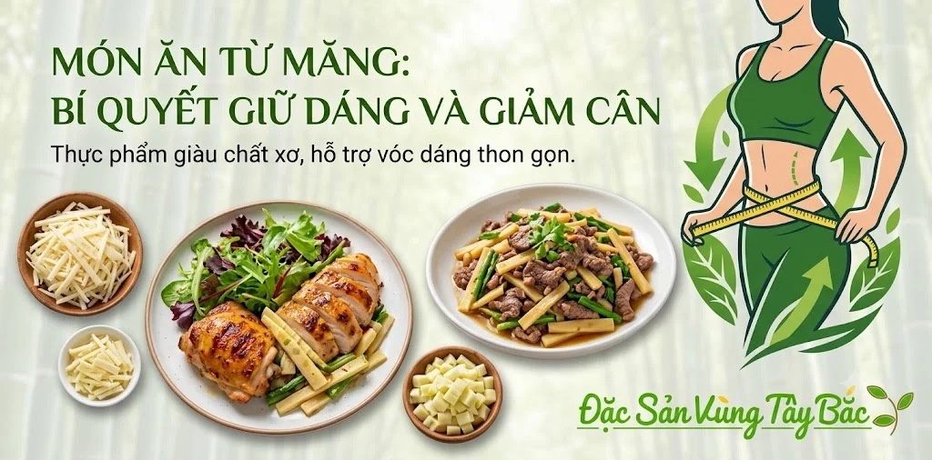 Măng Mầm (Măng Bẹ) Khô Sử dụng món ăn từ măng giúp hỗ trợ giảm cân và giữ dáng hiệu