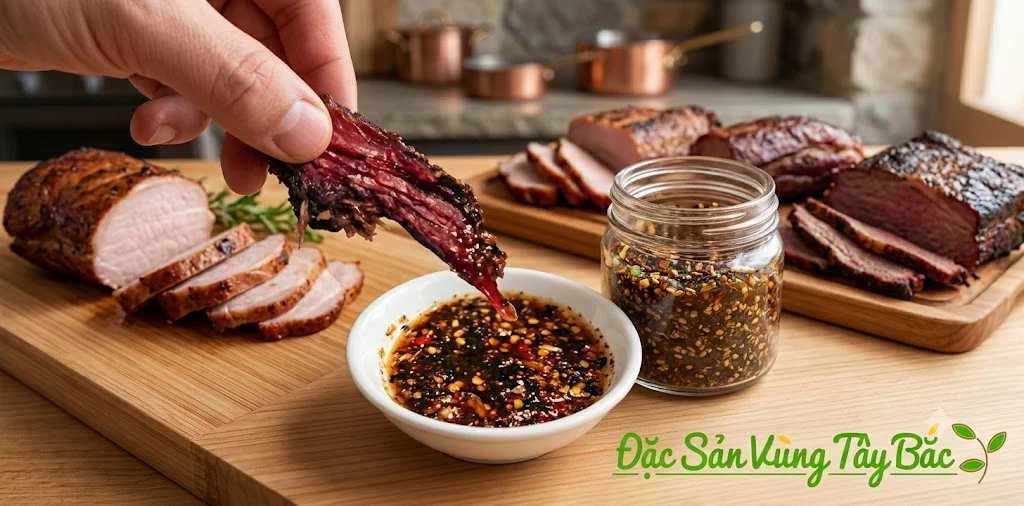 Thịt trâu gác bếp sẽ ngon hơn khi chấm cùng chẩm chéo