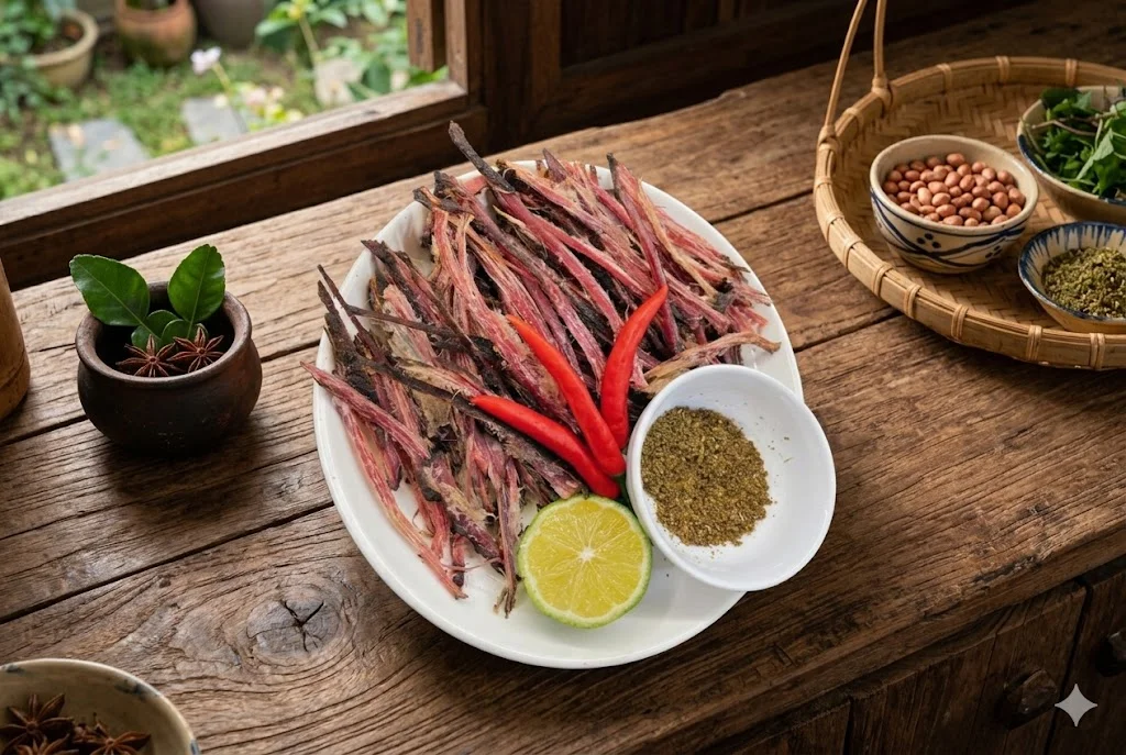 Chẩm chéo khô là một trong những gia vị không thể thiếu của các món sấy, gác bếp