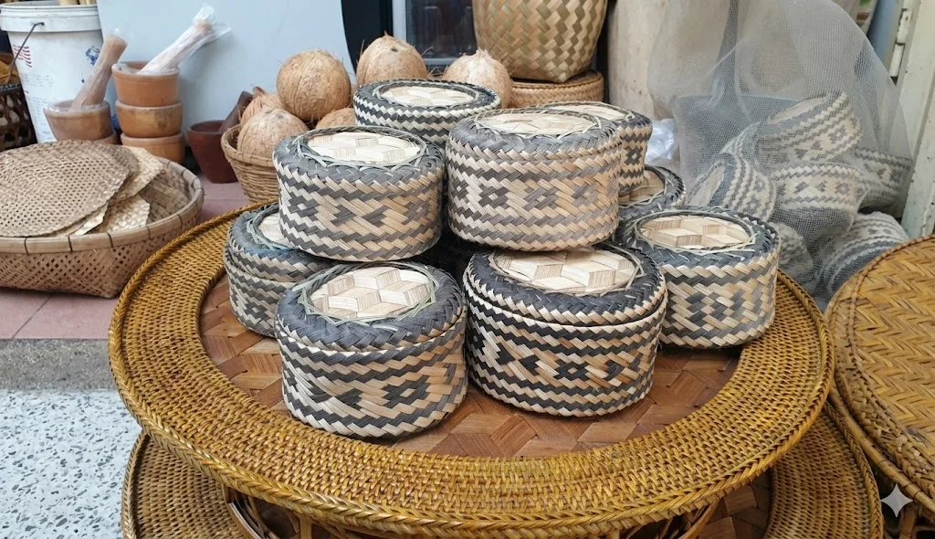 Ếp khẩu/Cóong khẩu: Hộp đựng xôi người Thái Ép khẩu của người Thái được làm hoàn toàn bằng tre