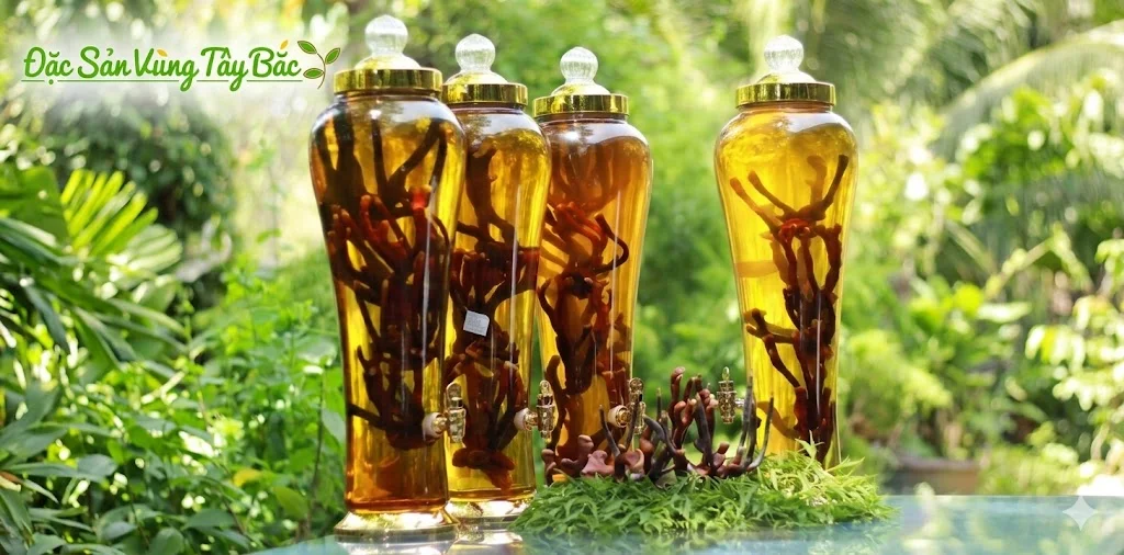 rượu ngâm nấm linh chi sừng hươu